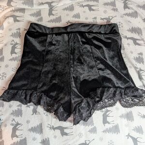 Black Satin Lace Trim Shorts